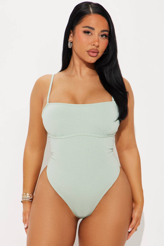 SOLID SQUARE NECK CAMI BODYSUITS: LIGHT SAGE
