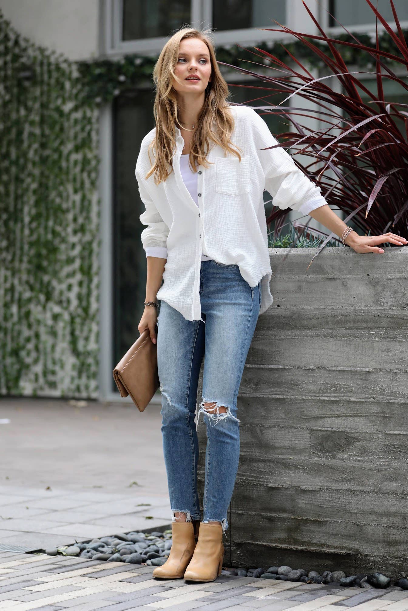 `Oversized Raw Edge Shirt W/ Back Patch: ASH GREY-149498
