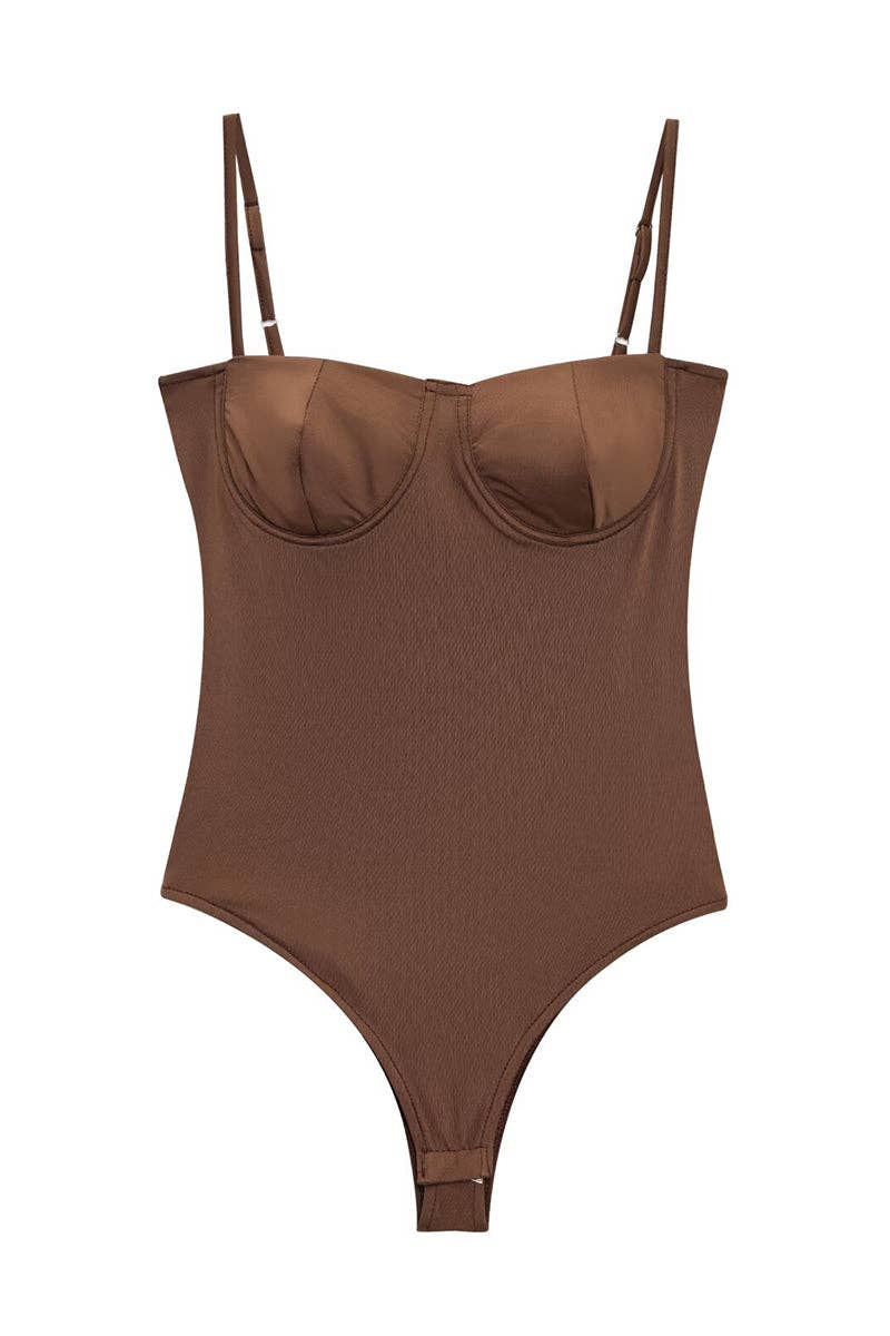 Sleek Strappy Bodysuit: COFFEE