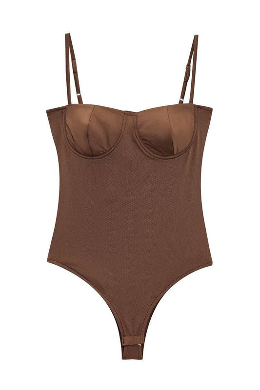 Sleek Strappy Bodysuit: COFFEE