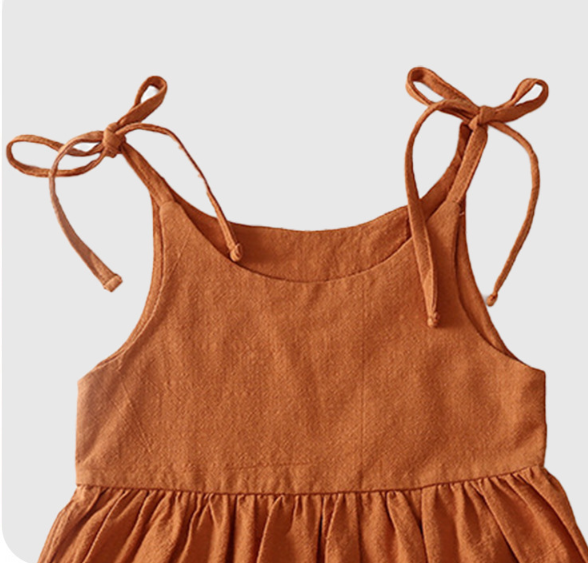 Summer solid color cotton linen pocket suspender dress: Khaki / DRG54555