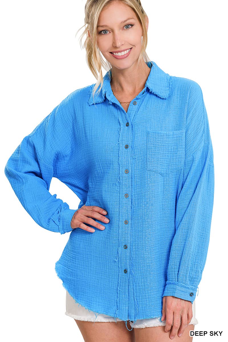 `Oversized Raw Edge Shirt W/ Back Patch: ASH GREY-149498