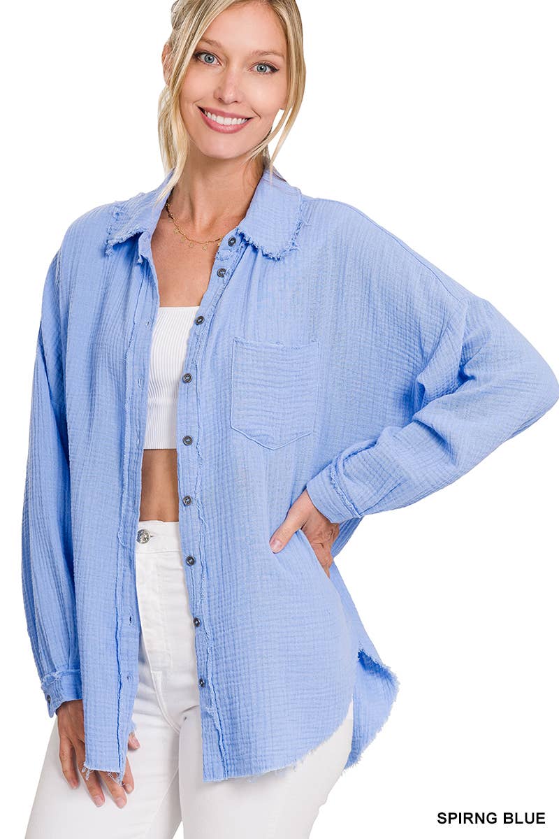 `Oversized Raw Edge Shirt W/ Back Patch: BROWN-171501
