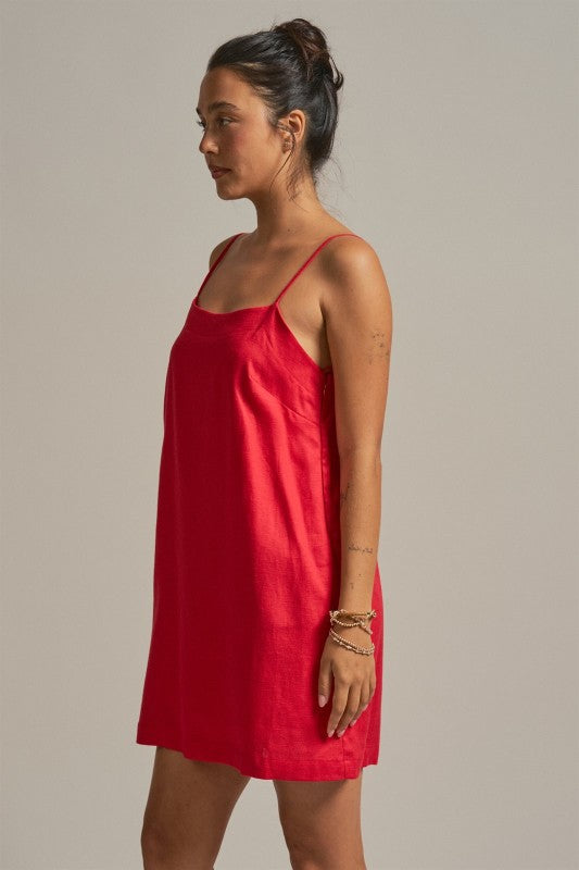 Sunlight Ease Air Slip Linen Mini Dress - Red