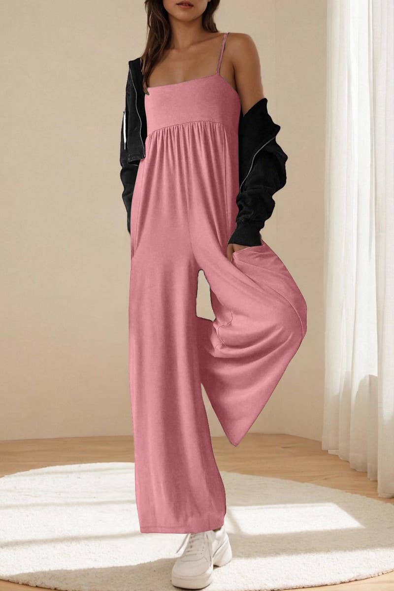 CWSJS00595 OVERALLS SQUARE NECK WIDE-LEG JUMPSUIT