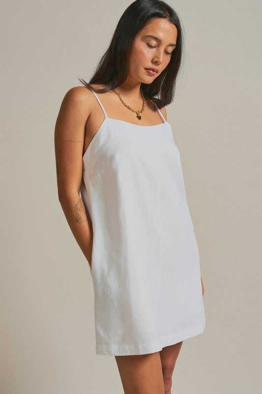 Sunlight Ease Air Slip Linen Mini Dress - White