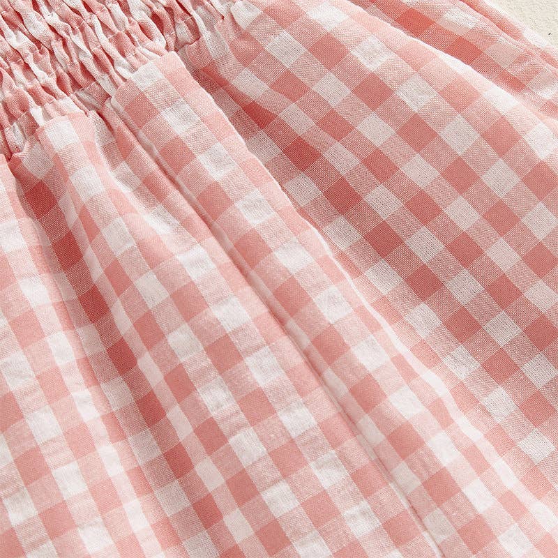 Baby girls short flutter sleeves smocked cotton jumpsuit: Apricot PNG60280