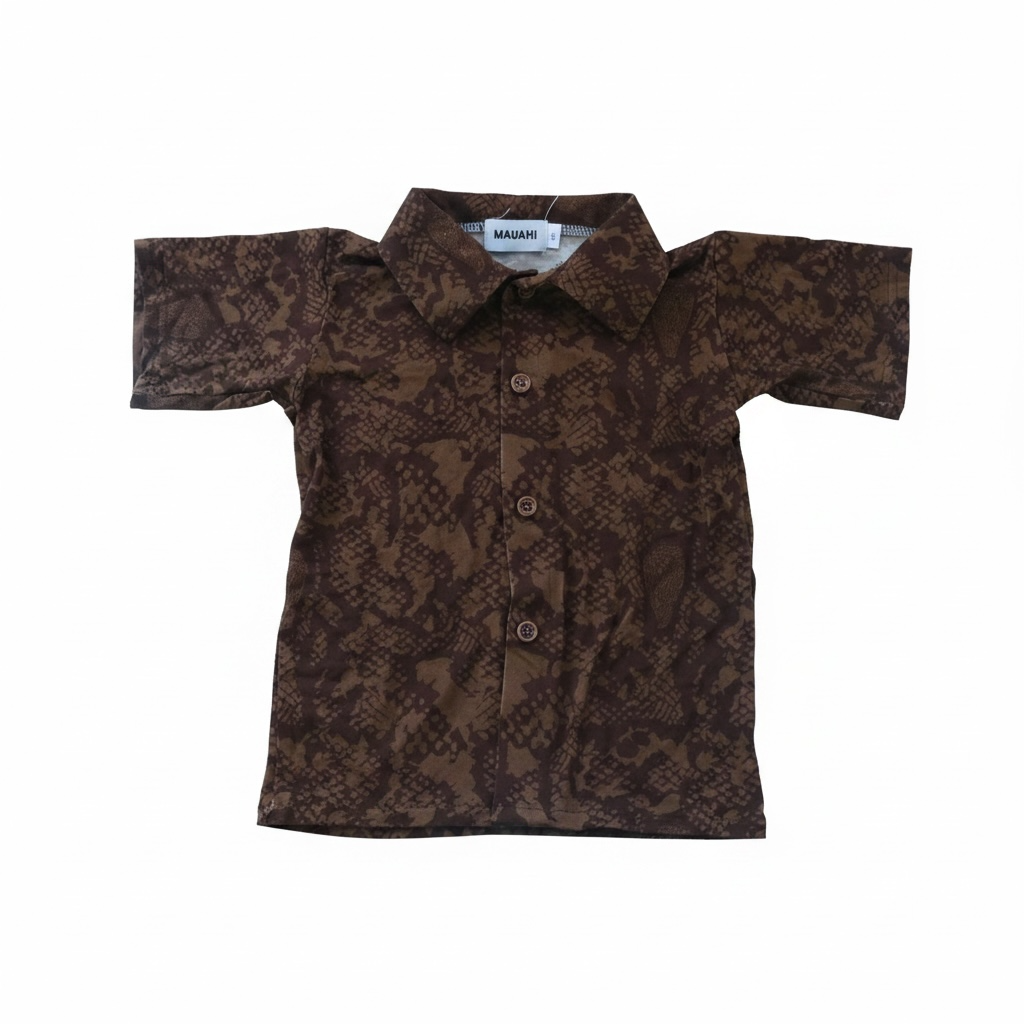 Keiki Aloha Shirt - Brown Textile Snake (ONLINE)