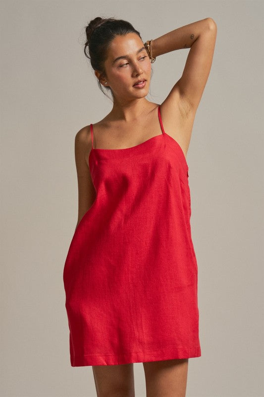 Sunlight Ease Air Slip Linen Mini Dress - Red