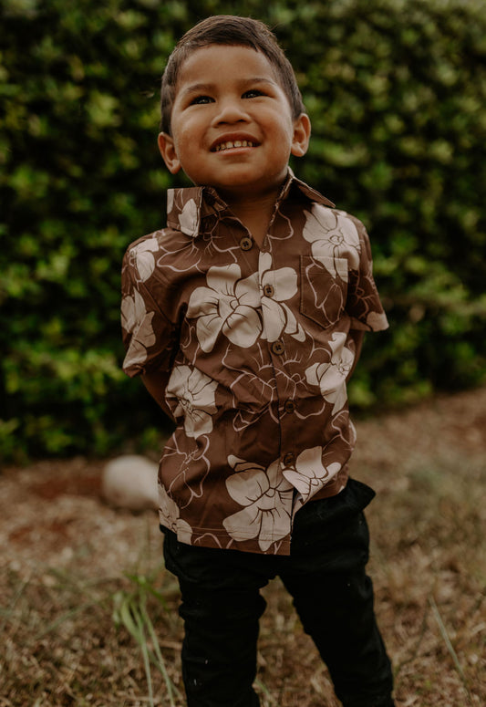Little Boys’ Aloha Shirt - Pua Kenikeni Chocolate
