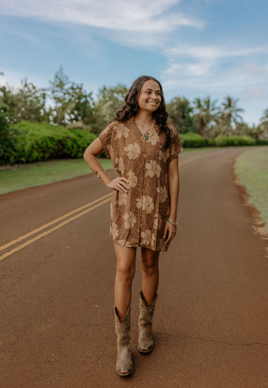 Shirt Dress - Pua Kenikeni (Chocolate)