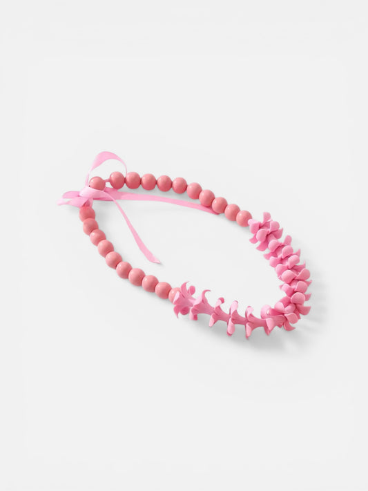 Pink Pua Kenikeni x Wood bead car lei