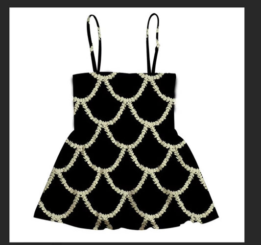 Keiki Lynn Dress - Black Scalloped Pikake
