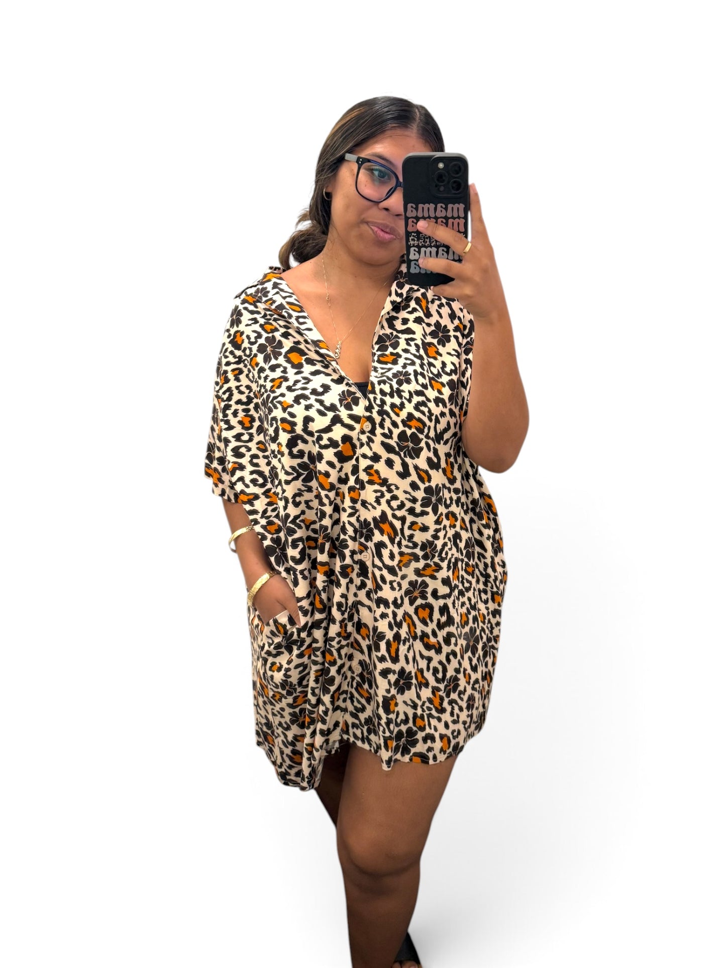 Shirt Dress - Leopard x Pua Kenikeni (II)