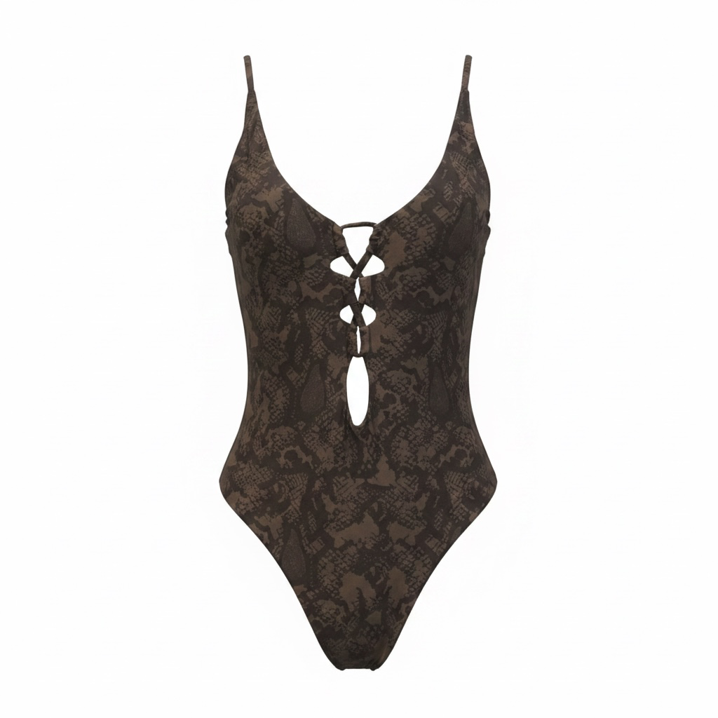 Wahine One Piece - Brown Textile Snake (ONLINE)