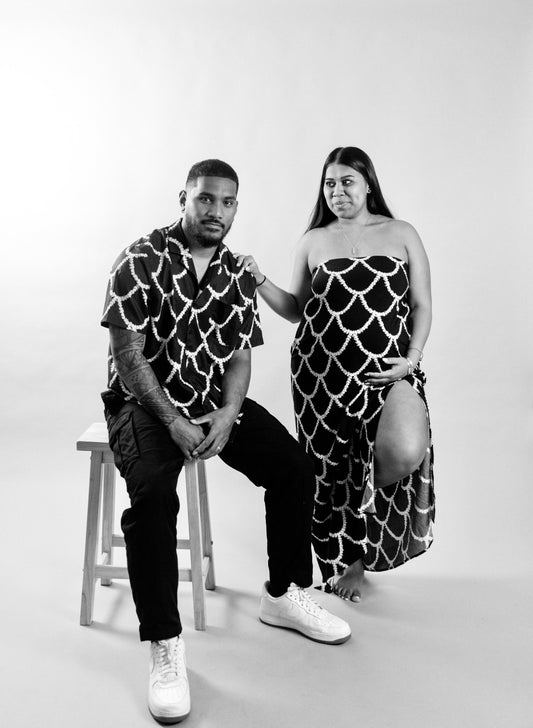 Men's Aloha Shirt - Black Scalloped Pikake