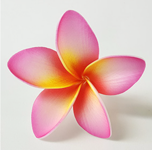 Plumeria Foam Flower With Stem -Pink, white trans with red/yellow core (3 inch) FPLU130- 12