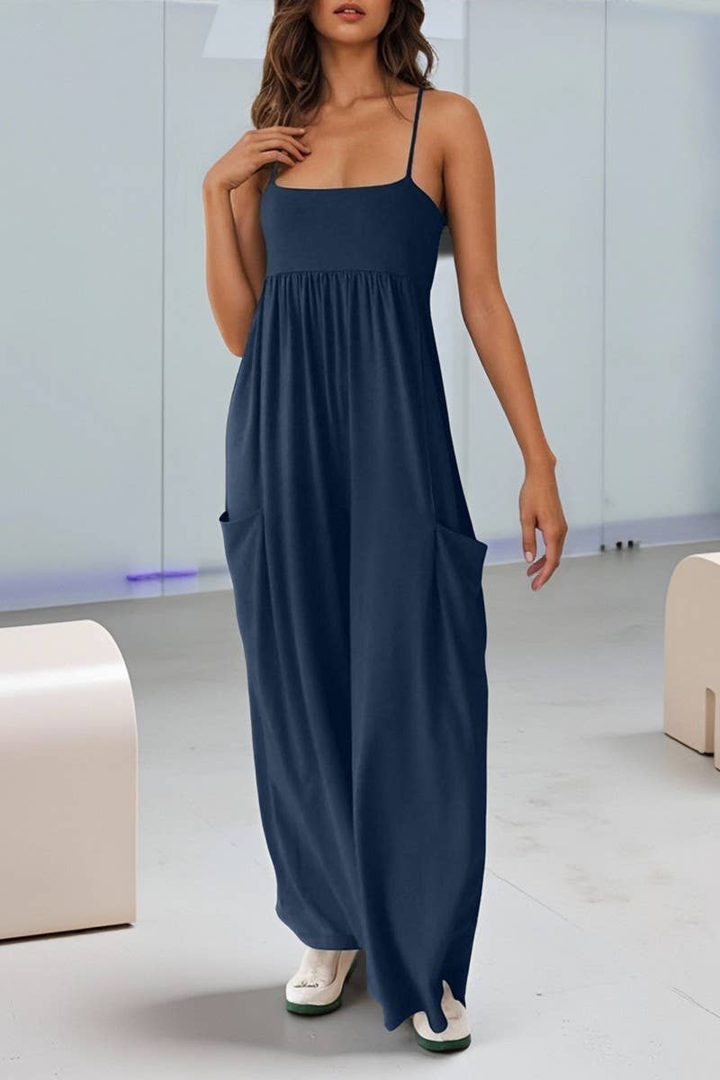 CWSJS00595 OVERALLS SQUARE NECK WIDE-LEG JUMPSUIT