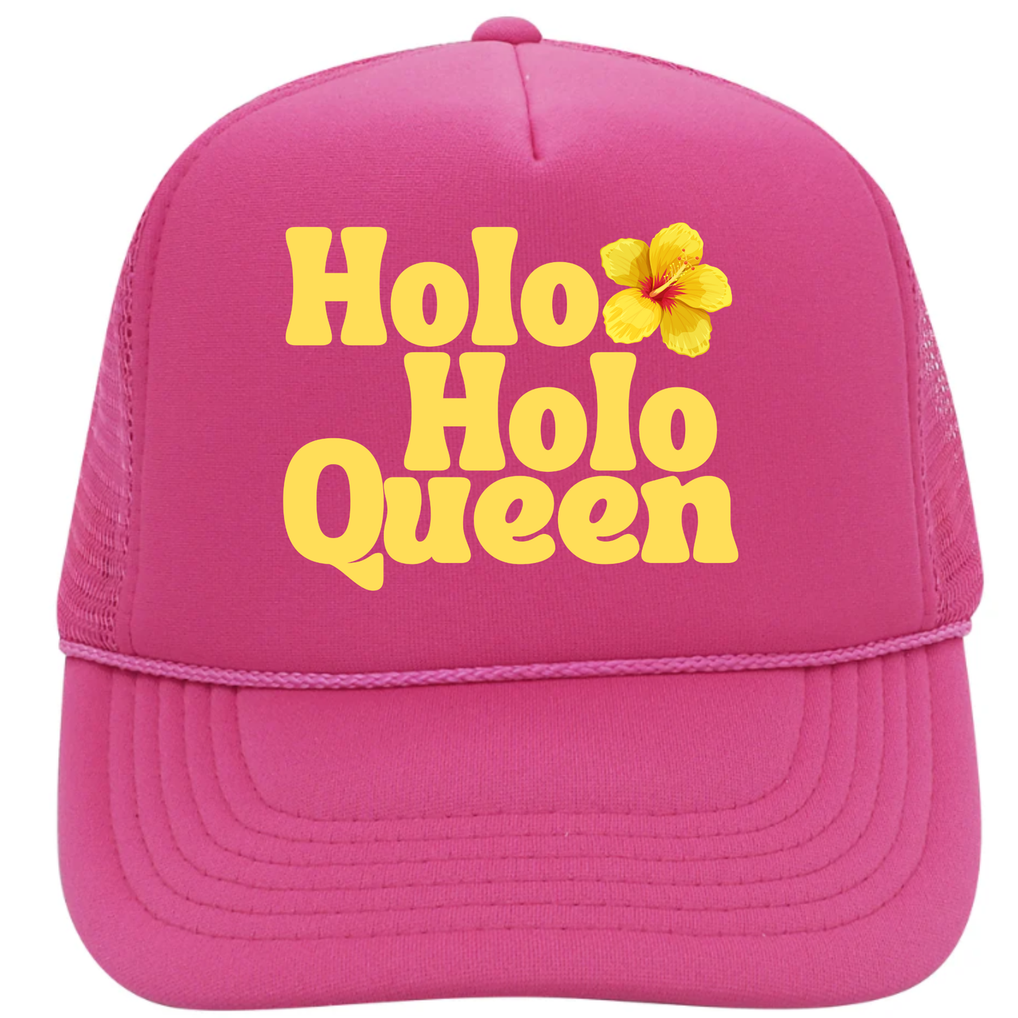 Holoholo Queen Adult Trucker Hat- Yellow Hibiscus