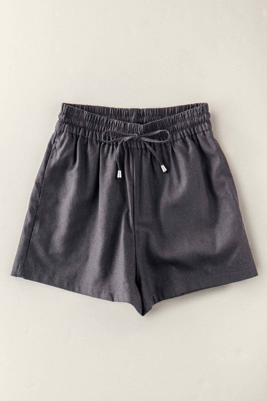 Easy Everyday Drawstring Linen Shorts - Black