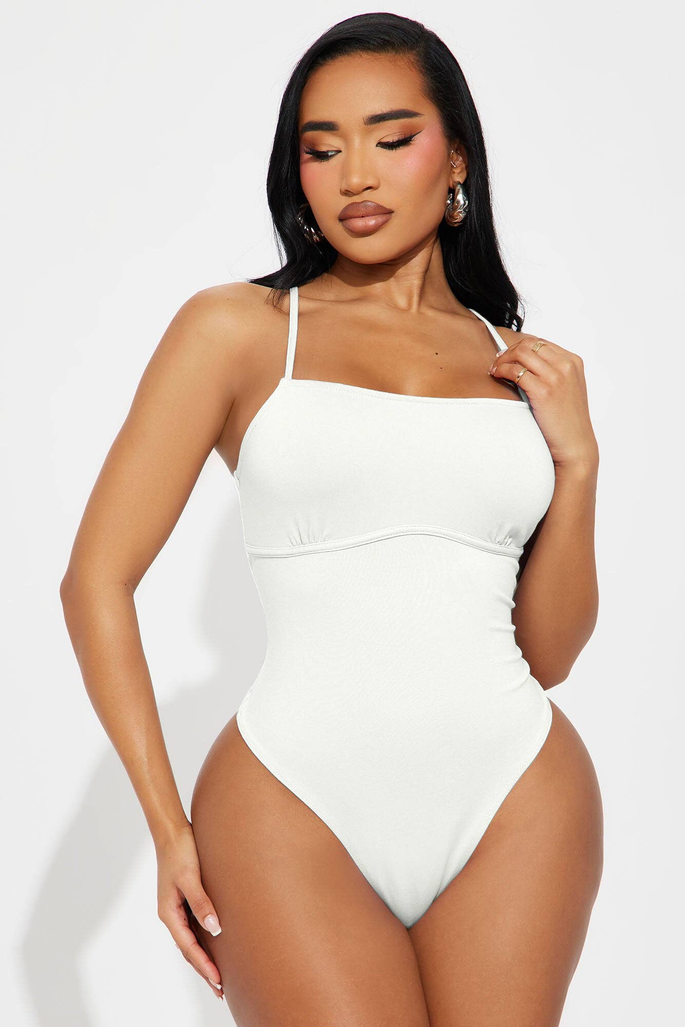 SOLID SQUARE NECK CAMI BODYSUITS: OFF WHITE