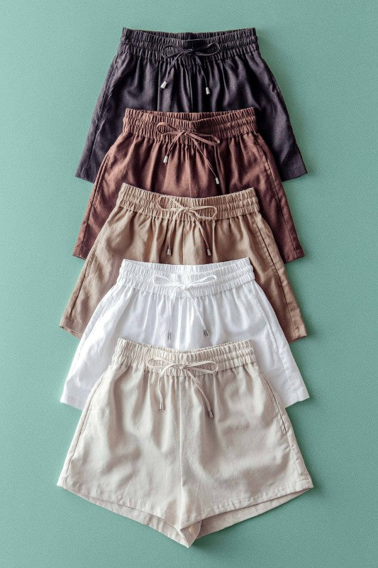 Easy Everyday Drawstring Linen Shorts - Black