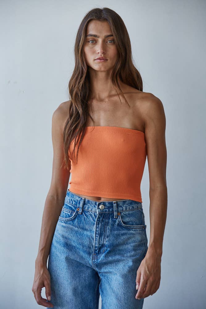 S1169N | Seamless Ribbed Tube Top: Peach Sunset