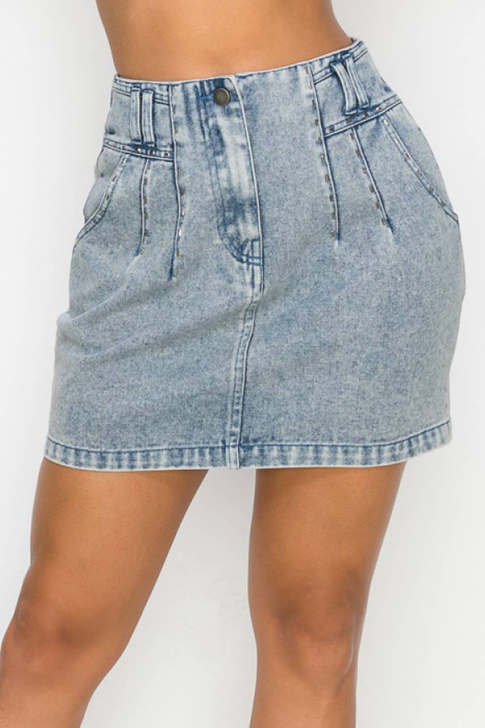 SIDE POCKET DENIM MINI SKIRT: DENIM