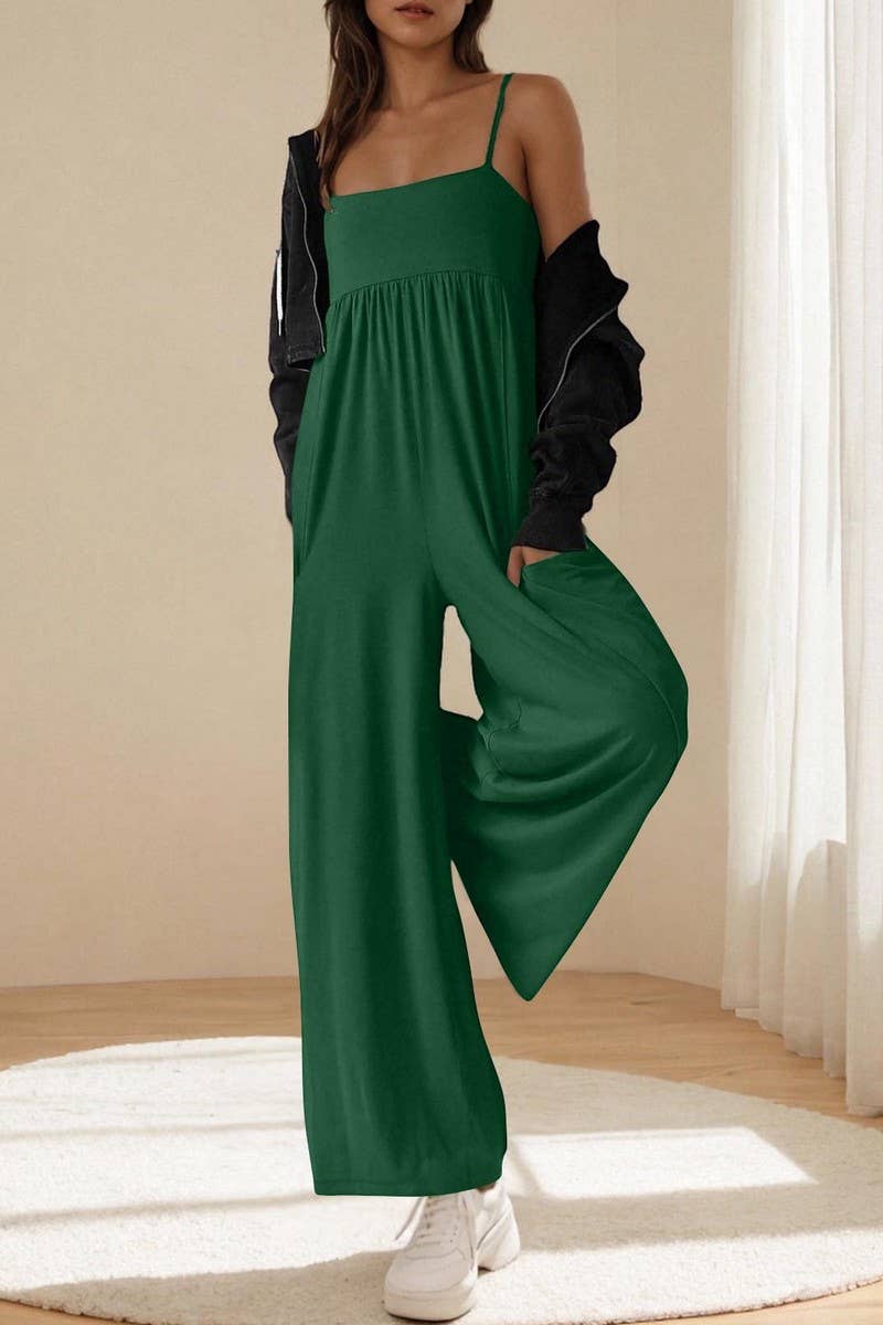 CWSJS00595 OVERALLS SQUARE NECK WIDE-LEG JUMPSUIT
