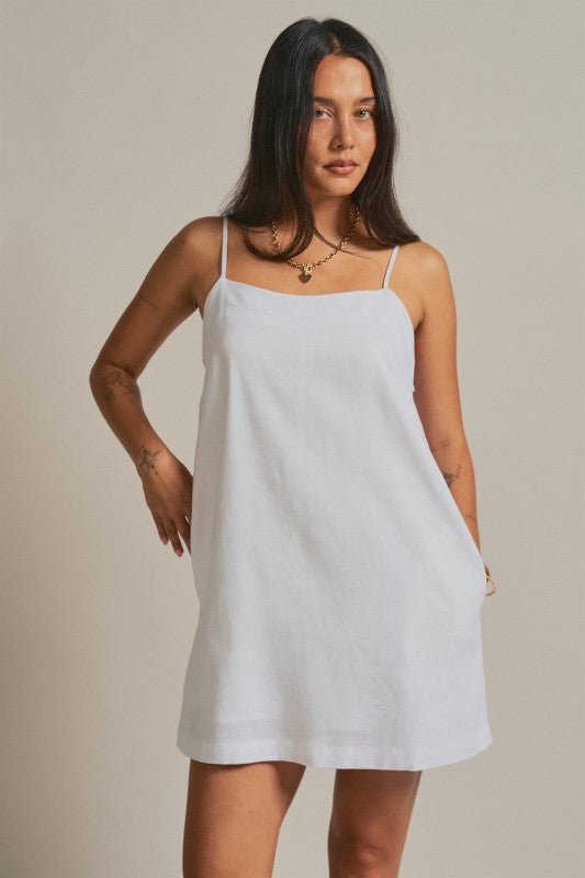 Sunlight Ease Air Slip Linen Mini Dress - White