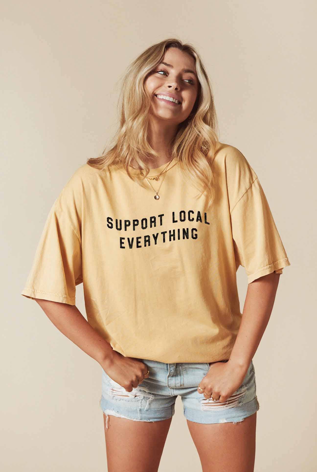 SUPPORT LOCAL EVERYTHING Mineral Washed Graphic Top: MINERAL BLACK