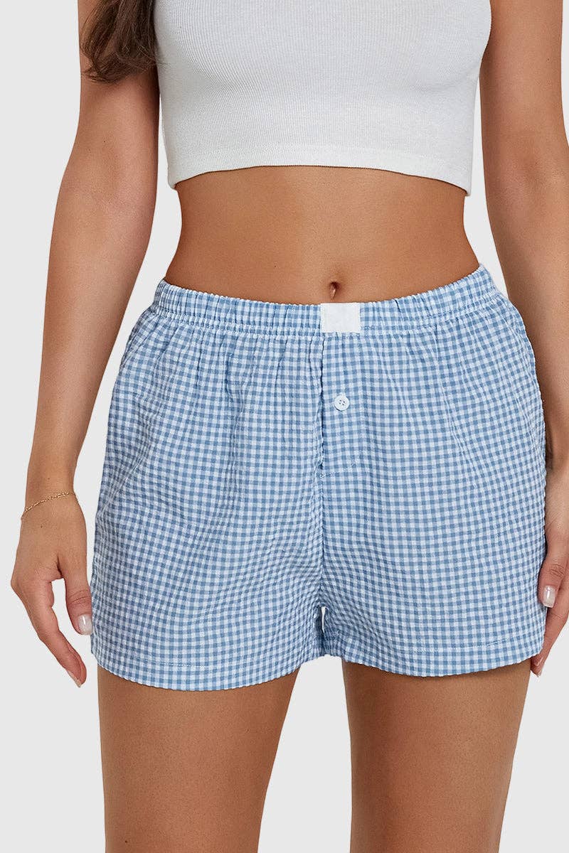 Gingham Casual Shorts: BLACK