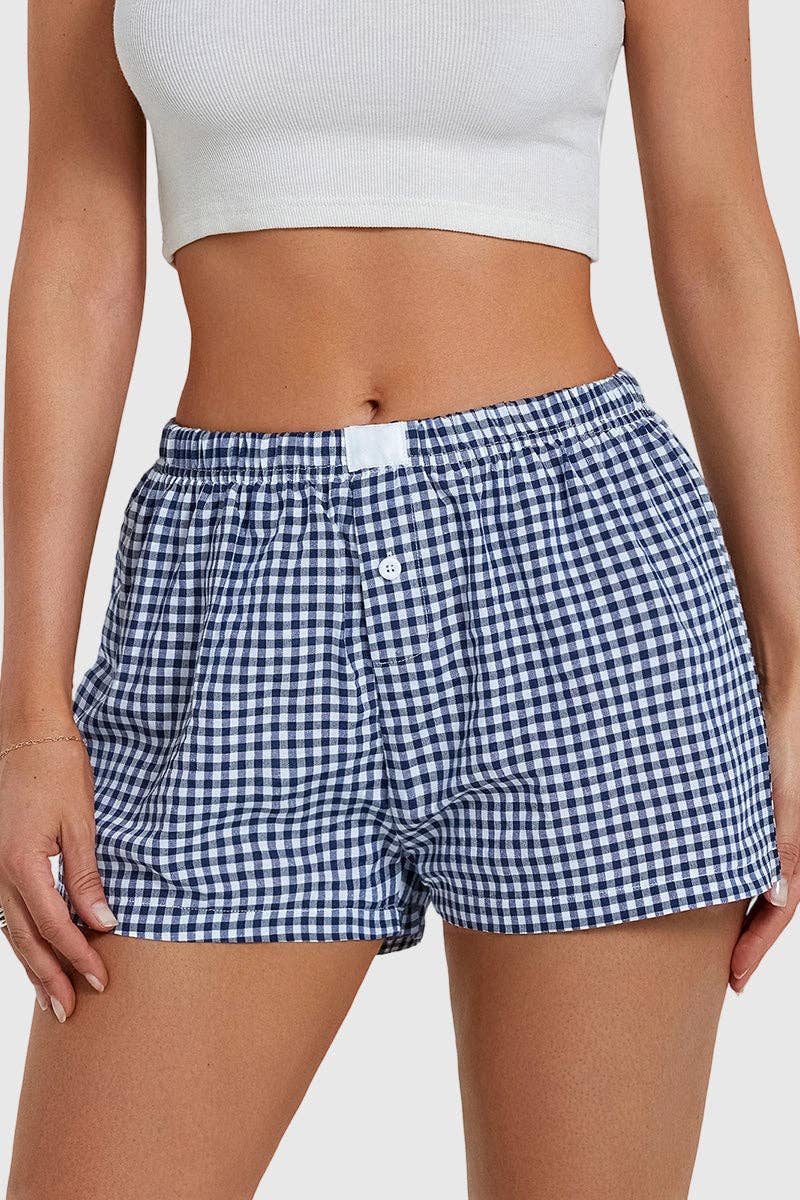 Gingham Casual Shorts: BLACK