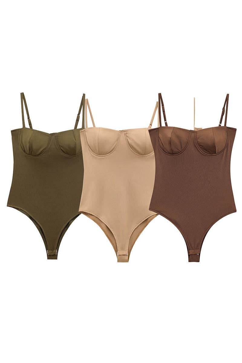 Sleek Strappy Bodysuit: COFFEE