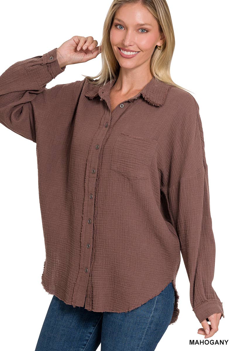 `Oversized Raw Edge Shirt W/ Back Patch: BLACK-147601