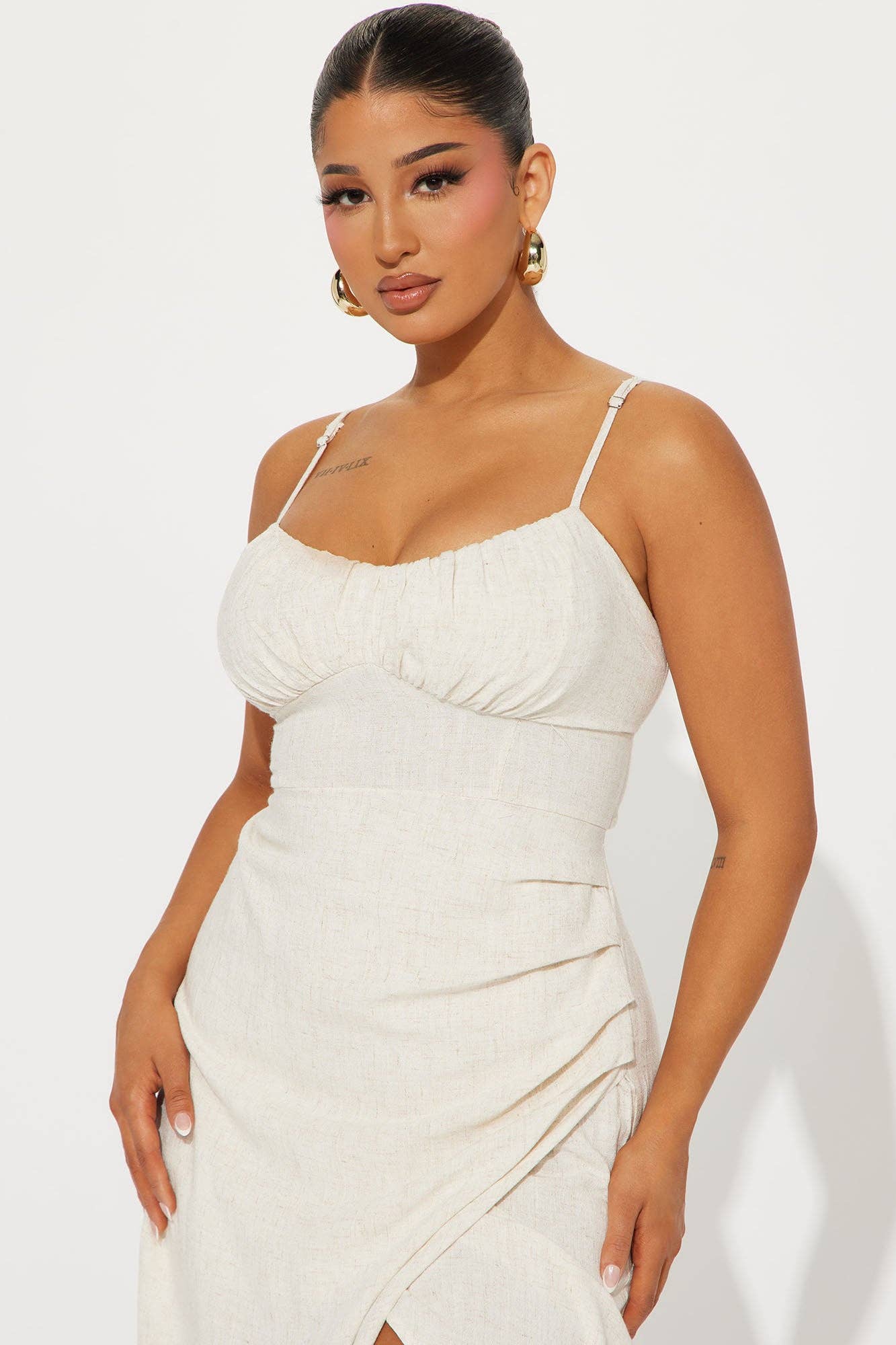 LINEN TULIP DRESS: Natural