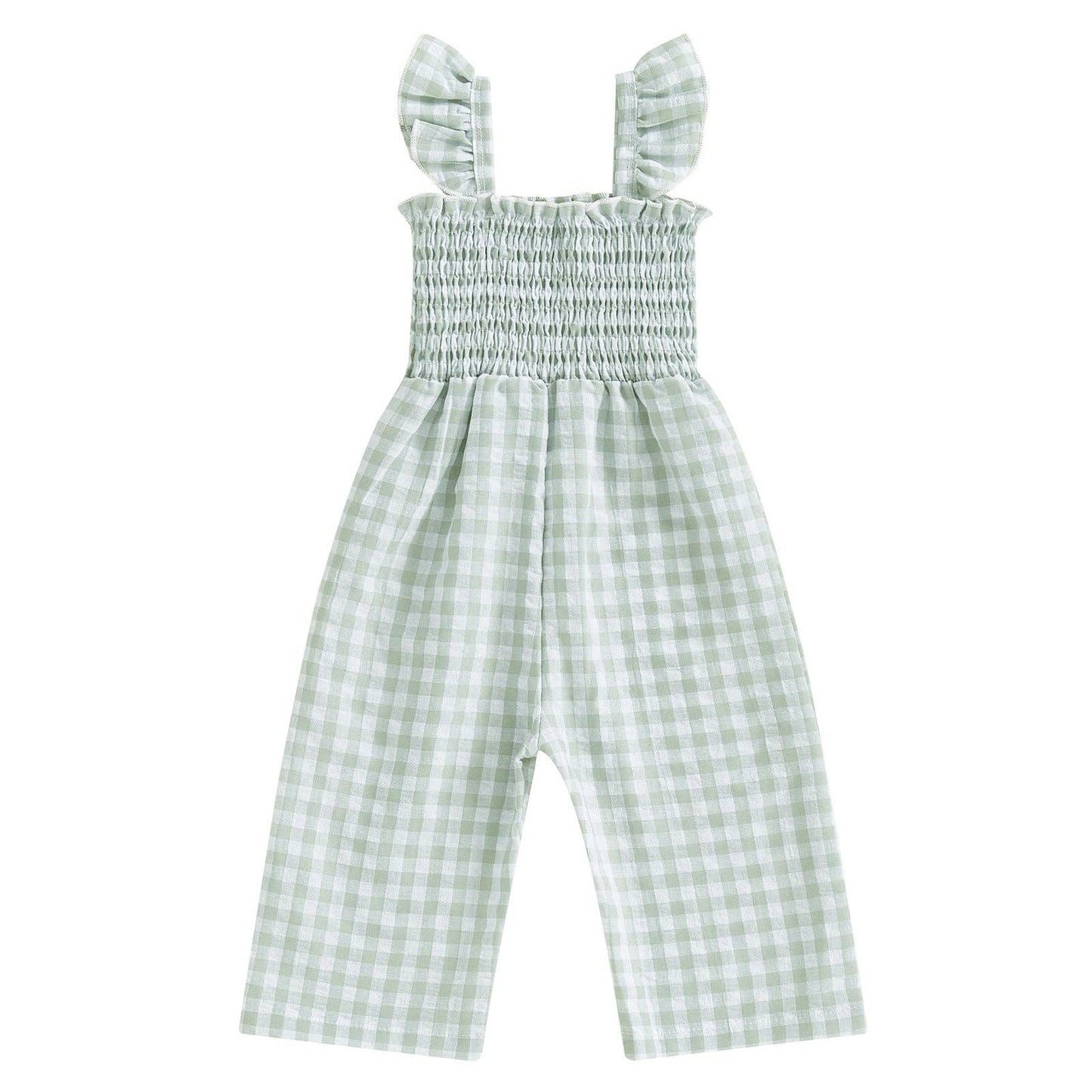 Baby girls short flutter sleeves smocked cotton jumpsuit: Apricot PNG60280