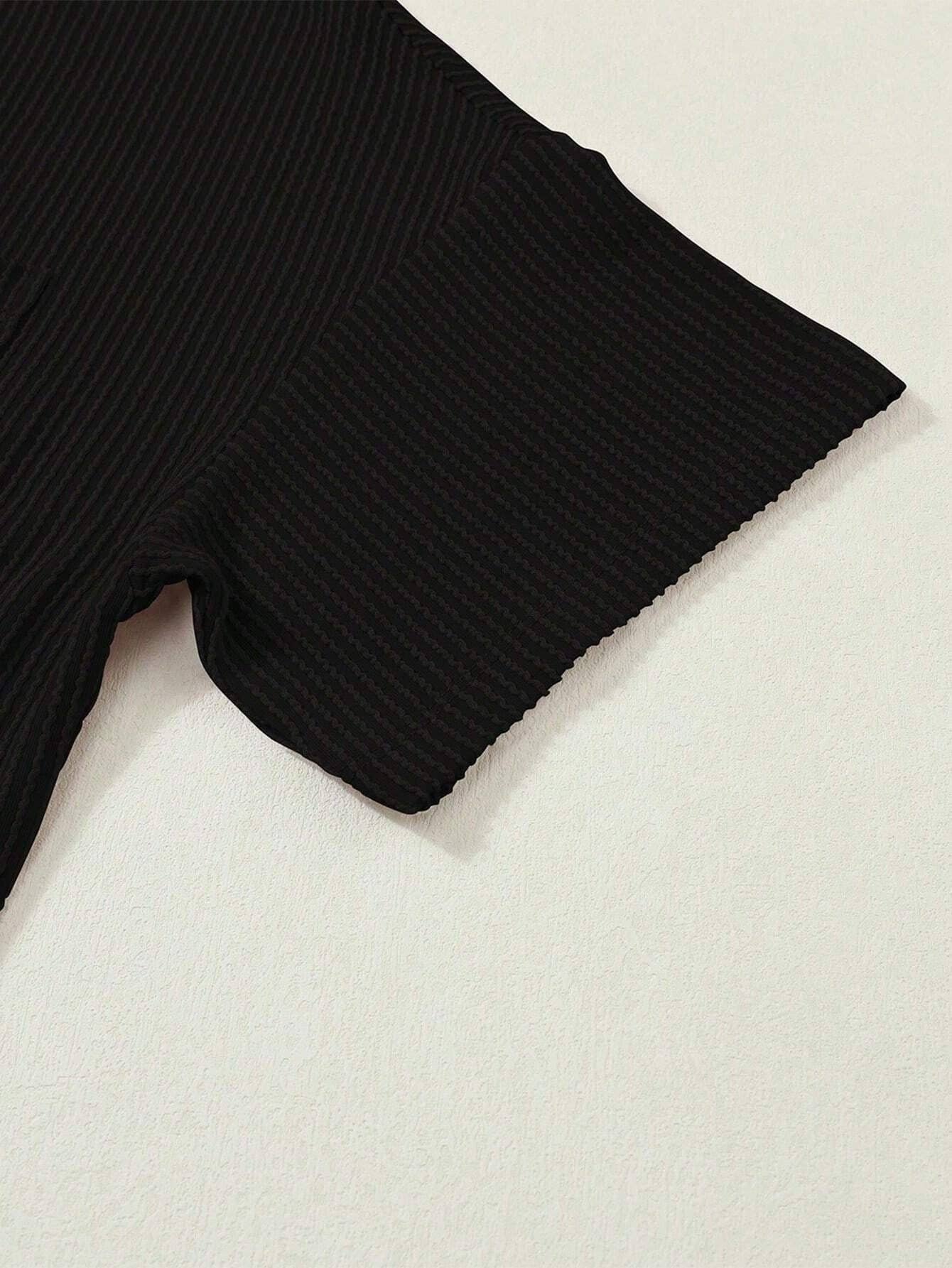 Women’s Ribbed V Neck Short Sleeve Pocket Tee: Black
