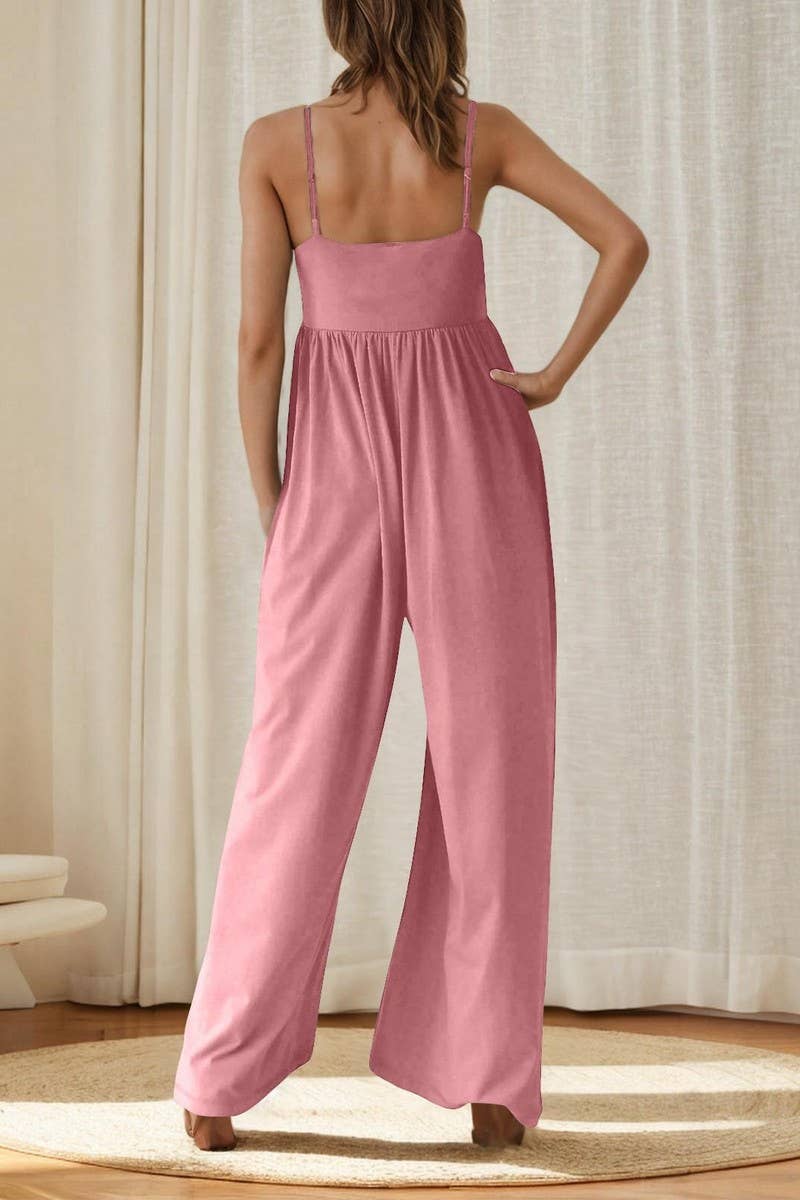 CWSJS00595 OVERALLS SQUARE NECK WIDE-LEG JUMPSUIT
