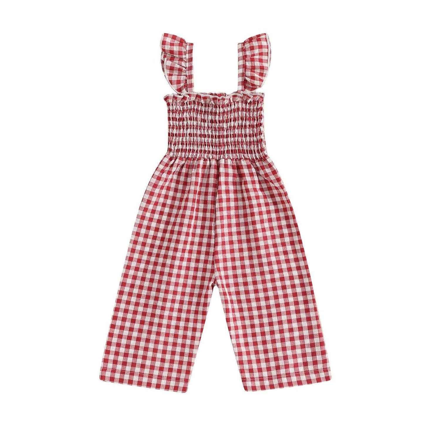 Baby girls short flutter sleeves smocked cotton jumpsuit: Apricot PNG60280