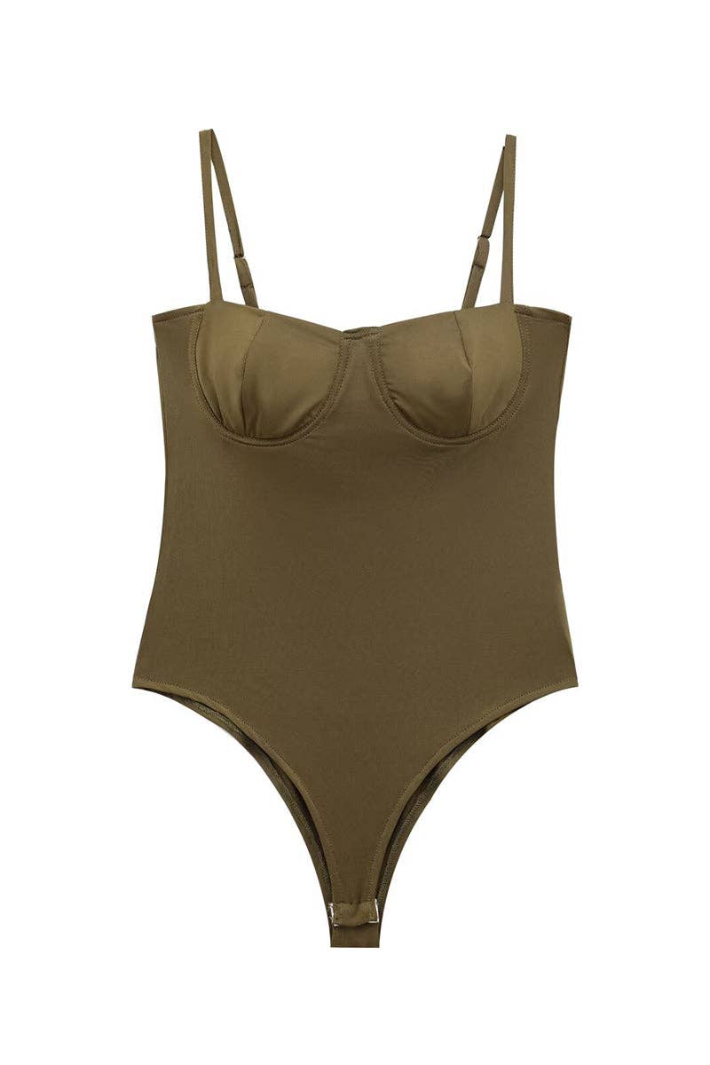Sleek Strappy Bodysuit: COFFEE