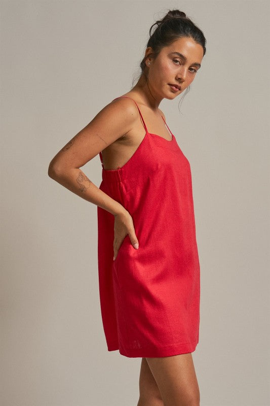 Sunlight Ease Air Slip Linen Mini Dress - Red
