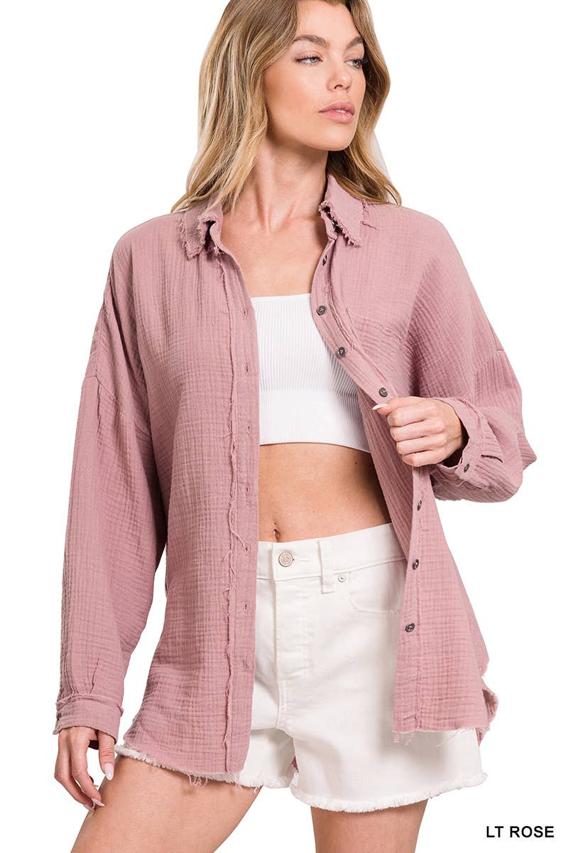 `Oversized Raw Edge Shirt W/ Back Patch: ASH GREY-149498