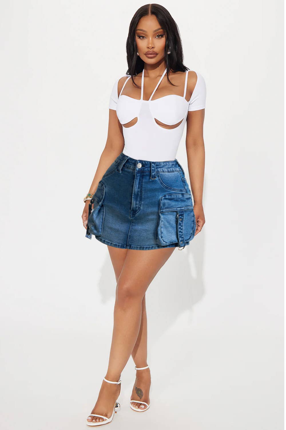 CARGO POCKETS DENIM SKIRT