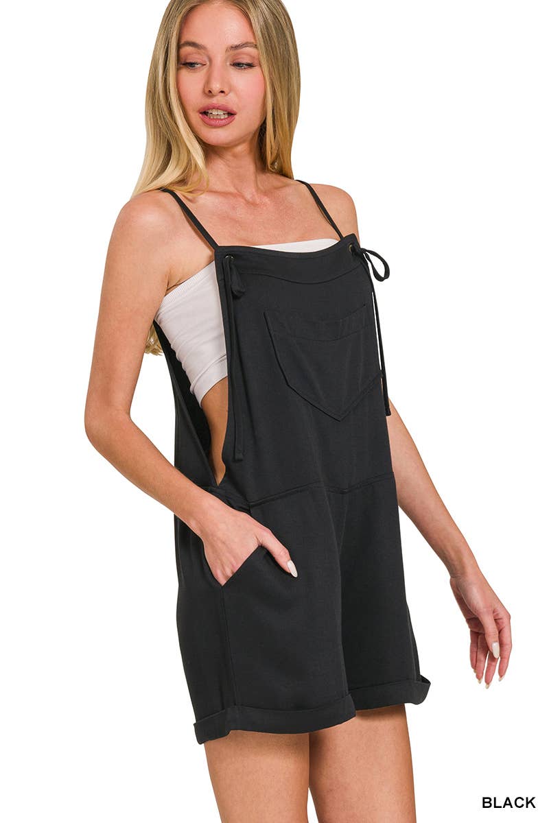Knot Strap Romper w/ pockets: BLACK-