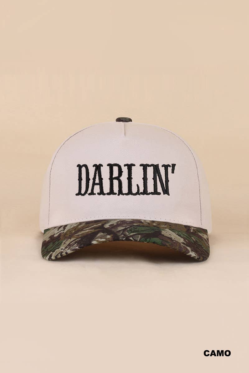 Darlin' Embroidered Two-tone Canvas Cotton Cap
