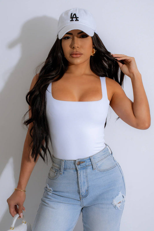 DOUBLE LAYERED SQUARE NECK BODYSUITS: White