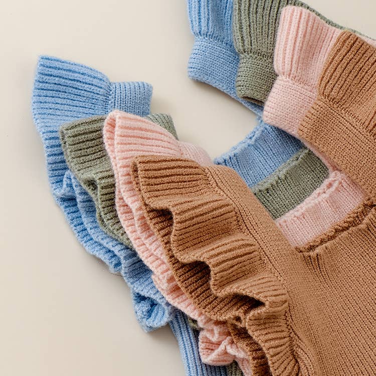 Baby girl's knitted jumpsuit flying sleeves triangle romper: Green RPG51304