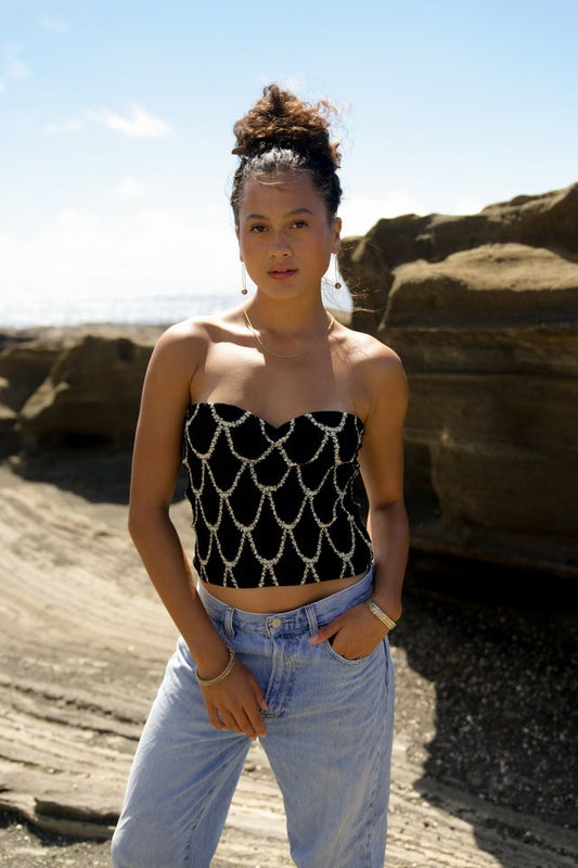 Lovie Tube Top - Scalloped Pikake (Black)