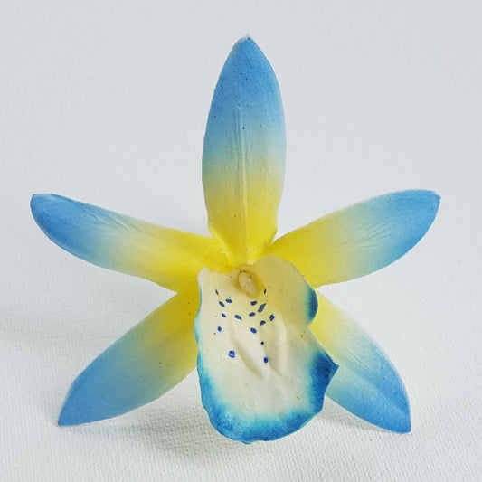 Cattleya Orchid Foam Flower With Stem - Blue / Yellow (2.3 inches)
